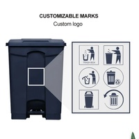 Poubelle extérieure robuste Goodman à pédale - PP, anti-odeur, écologique, couvercle roulant, couleur personnalisable, intérieur/extérieur, 45L/68L/87L