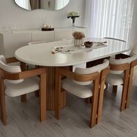 Ensemble de table à manger moderne en bois massif de style crème, rétro français simple, avec 6 chaises à dossier, pour hôtel, café, maison, villa