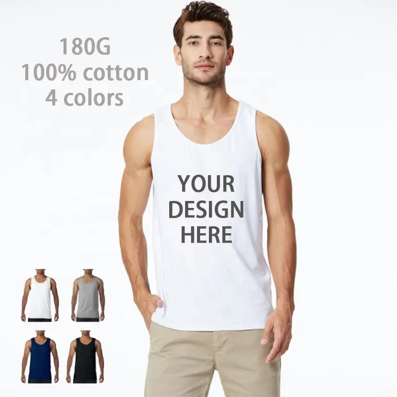 Oem Dienst Mannen Tank Top Custom Mouwloze T-shirt 100% Katoen Sport Workout Vest