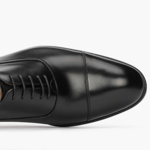 Chaussures Oxford en cuir noir pour hommes, à lacets, solides, formelles, pour affaires et mariages, en cuir de veau pleine fleur italien, semelle en caoutchouc, chaussures de luxe - Product Image 1