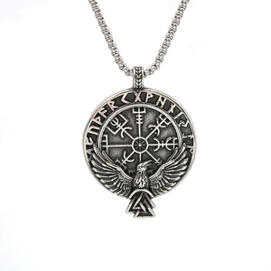Yunnique – collier à runes vikings, pendentif en acier inoxydable avec motif d'ailes d'oiseau, bijoux cadeau pour hommes, chaîne de 60cm - Product Image 5