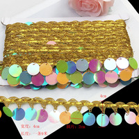 Vente chaude doré luxe paillettes feuille forme frange dentelle garniture paillettes lacets tissu pour femmes accessoires de danse latine