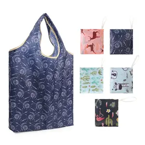 Folding Shoulder Bags Oxford Cloth Grocery Bags Reusable Foldable For Shopping