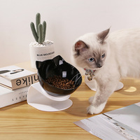 Gamelle inclinée transfrontalière pour chat, protège la colonne cervicale, anti-renversement, grande capacité, forme oreille, noire