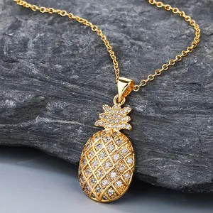 Trendy Pineapple Shaped Zircon Pendant Necklace 18K Gold Plated COPPER Necklaces For Women