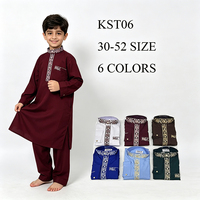 Thobe et pantalon pour homme adulte, style Moyen-Orient, léger et modeste, avec boutons métalliques, manches longues, longueur au sol, col montant
