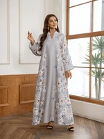 Robe Abaya Élégante et Modeste Respirante Premium 2026 pour Femmes Musulmanes, Imprimé Floral, Perlée, en Polyester, Longueur Ras du Sol, pour l'Aïd, les Mariages et la Prière