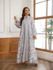 Robe Abaya Élégante et Modeste Respirante Premium 2026 pour Femmes Musulmanes, Imprimé Floral, Perlée, en Polyester, Longueur Ras du Sol, pour l'Aïd, les Mariages et la Prière - Product Image 5