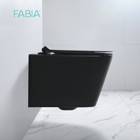 Cuvette de toilette suspendue au mur sans bord P-trap toilettes suspendues WC céramique lavage carré noir mat une pièce hôtel moderne mural