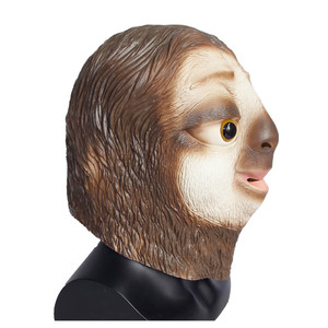 Máscara de Látex de Perezoso de Cabeza Completa Marrón/Blanco con Textura Realista, Ojos Amarillos Brillantes, Boca Sonriente Adorable, Suave y Cómoda para Fiesta de Halloween - Product Image 4