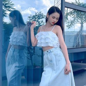 Blusa Corta con Diseño de Volantes y Hombros Descubiertos para Mujer, Estilo OEM, para Usar en Verano - Product Image 5