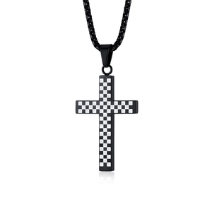 Collier Pendentif Croix Populaire pour <span class=keywords><strong>Homme</strong></span> en Acier Inoxydable avec Motif <span class=keywords><strong>Blanc</strong></span> et Noir, Design Hip Hop Personnalisé, <span class=keywords><strong>Chaîne</strong></span> Longue DZ531 - Product Image 5