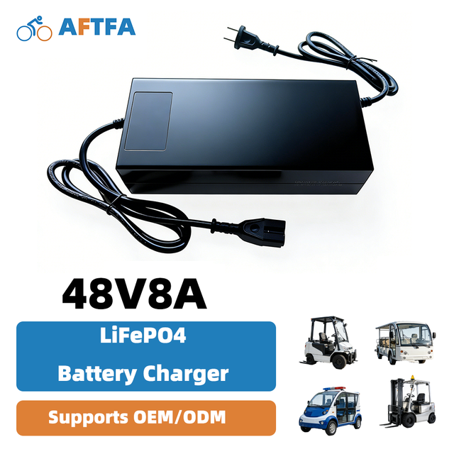 Industrial-Grade Durable AFTFA 48V8A Lithium Iron Phosphate Battery Charger Plug Fireproof Protection for Electric OEM / ODM