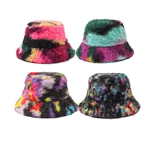 Зимняя Складная уличная шляпа-ведро из искусственного меха, радужная шапочка для раковины, плюшевая пушистая модная теплая шапка для рыбака