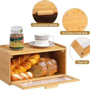 Boîte à pain en bambou double couche 36 cm avec couvercle rabattable pour le rangement des aliments et des articles divers de cuisine - Product Image 3