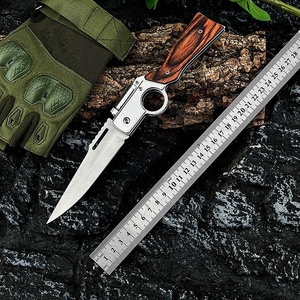 Cuchillo Plegable S90V de Acero Inoxidable con Borde Serrado y Mango de Madera Natural de 23cm, Acabado de Titanio, DIY OEM - Product Image 3