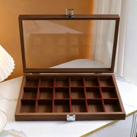 Boîte de présentation et de rangement en bois de noyer rectangulaire pour 18 briquets Zippo, idéale pour collection de briquets et chicha