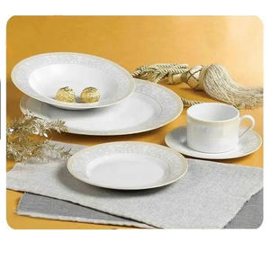 סט כלי בית 30 יחידות כלי אוכל פורצלן צבעוני מדבקות זהב/ כלי אוכל קרמיקה פורטוגזית - Product Image 4