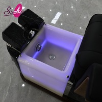Fauteuil de pédicure haut de gamme en cuir PU avec dôme en forme de croissant et toit intérieur orné de strass, 7 couleurs, éclairage intégré, pour salons de beauté (vente en gros)