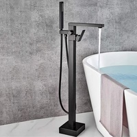 Robinet de baignoire autoportant en acier inoxydable 304 sans plomb, avec douchette à main, finition noir mat carré