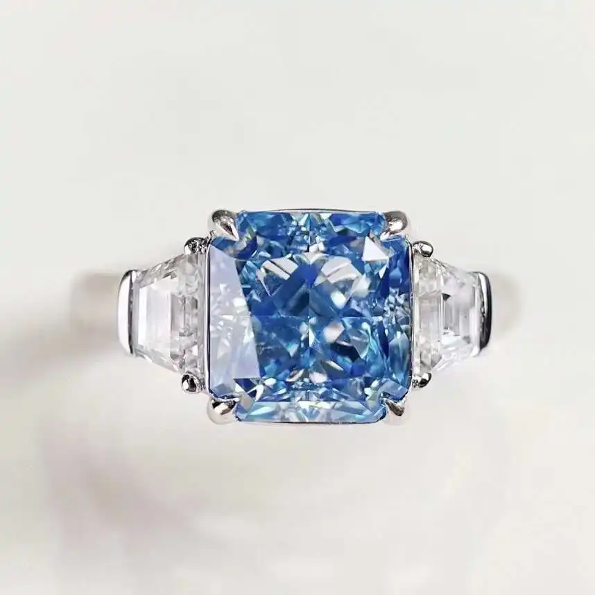 Joyería de luz Joyería fina personalizada 18K Oro 3.09CT Anillo de Diamante Azul claro natural Piedras preciosas naturales para mujeres