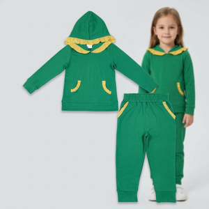 Conjunto de Ropa de Algodón para Bebés Niñas, Sudadera con Capucha Amarilla de Manga Larga con Volantes y Pantalones Verdes - Product Image 1