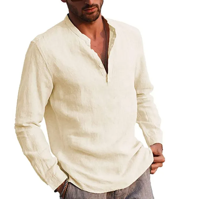 Camicie da uomo a maniche lunghe da uomo in lino 100% di alta qualità primavera fornitore primavera