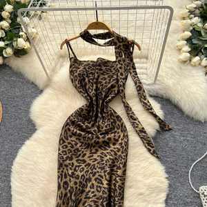 Robe Tunique Décontractée Mi-Longue Col Rabattu Style Romain Été 2025 pour Femme, Motif Léopard Empire avec Dentelle Vestidos - Product Image 2