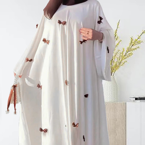 Robe abaya modeste et modeste pour femmes avec décor de nœud Manches évasées Coupe ample Taille unique Polyester Inspiré par le Moyen-Orient Robe de Dubaï - Product Image 1