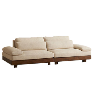 Sofá de Tres Plazas de Madera Maciza Estilo Nórdico Vintage, Tapizado en Color Blanco Hueso Personalizado, Muebles para Sala de Estar - Product Image 5