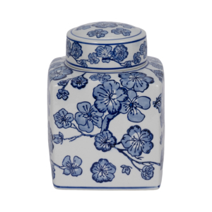 Vaso Decorativo Chinoiserie con Fiori di Ciliegio e Coperchio, Elemento d'Arredo Moderno per Soggiorno e Camera da Letto - Product Image 4