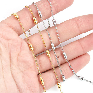 Chaîne à double couche en acier inoxydable plaqué or 18K PVD |   Perles de 3,4 mm, espacement de 2,5 cm, fabrication de bijoux unisexe, bracelet, collier, bricolage - Product Image 3