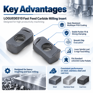 LOGU030310 Plaquettes de fraisage rapide en carbure de tungstène, outil CNC indexable pour la coupe de métaux lourds et d'acier, boîte de 10 pièces - Product Image 2