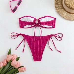 Traje de baño de dos piezas, color liso, sin tirantes, bikini sexy de estilo europeo y americano - Product Image 5