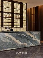 Dalle de pierre de quartz bleu soyeux FANCY STONE, 1,8 cm, finition polie, pour murs de fond de salons et halls d'hôtels