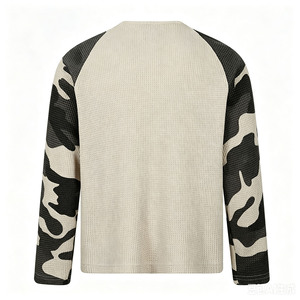 Men Waffle Knit Long Sleeve T-Shirt <b>Camo</b> Print Raglan Sleeve Crew Neck Casual <b>Top</b> Oversized Breathable Regular Fit - Product Image 2
