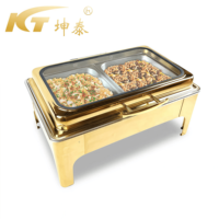 KUNTAI – Ensemble chauffe-plats rectangulaire de luxe en acier inoxydable doré pour mariages et réceptions, électrique/à combustible, pour hôtels