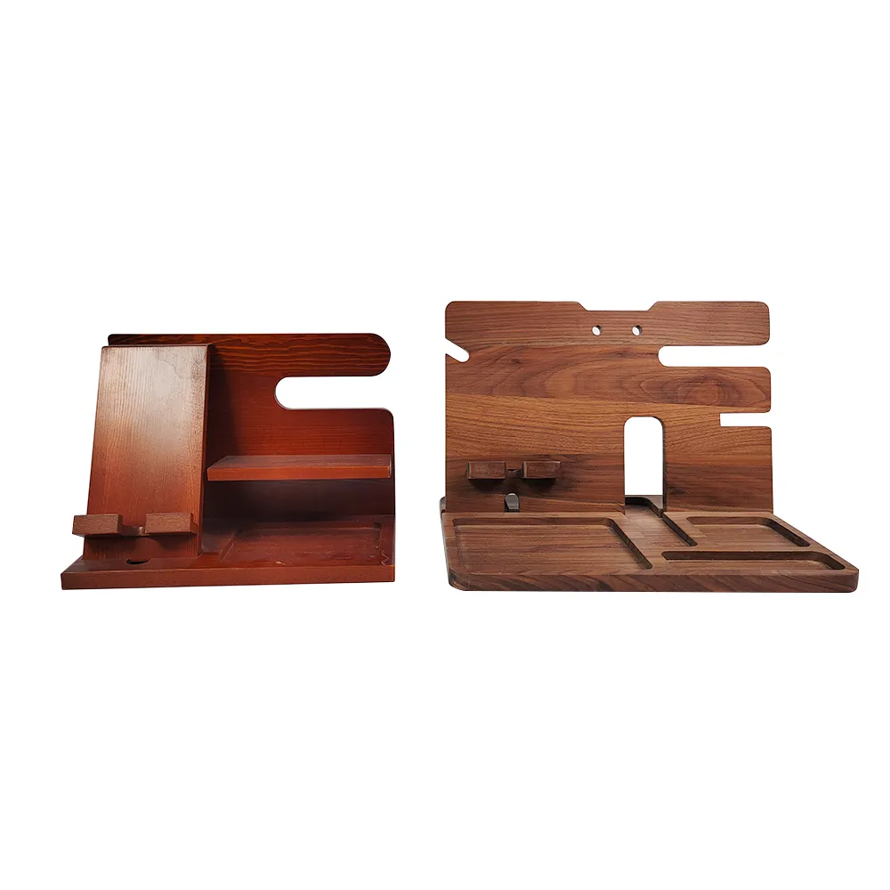 Wood Phone Docking Station Key Holder Wallet Watch Organizer Stand Desktop wood mobile phone holders stand