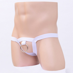 Yiziduo <b>Men's</b> Low-Rise Thong Underwear With Metal <b>Ring</b> White Spandex Sexy Briefs G553 - Product Image 2