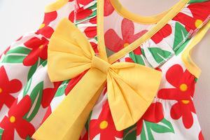 Wholesale Children's Boutique Clothing Girls Kids Cotton Sleeveless Bow Decoration Full Printing Party <b>Dress</b> - Product Image 5