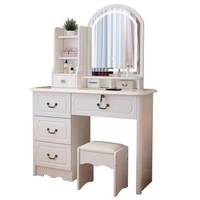 Ensemble coiffeuse de rangement design européen, table de maquillage d'angle blanche avec miroir LED sur pied pour mobilier de chambre d'hôtel