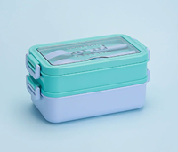 Neue Zweistöckige Edelstahl-Thermo-Lunchbox Bento-Box mit Besteck Große Kapazität Versiegelter Deckel Wärmeerhaltend Stapelbare Behälter