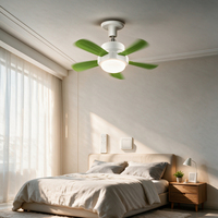 Ventilateur de plafond LED moderne avec 5 pales vertes, douille E27, télécommande 6 vitesses, 25W, chambre à coucher, salon