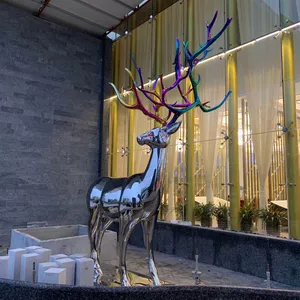 Moderne gute Qualität abstrakte lebensgroße Spiegel polierte Edelstahl Elch Statue Hirsch Skulptur für Garten dekor