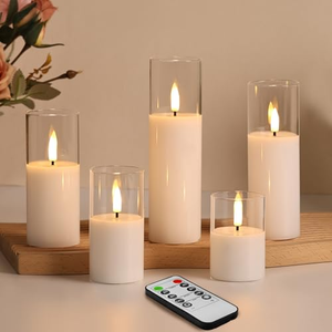 <b>Candle</b> <b>Set</b> 5 Handmade Paraffin Wax Pillar Warm White LED Battery Operated Remote Flickering <b>Candle</b> for Home Decoration - Product Image 3