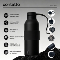 Contatto 500ml Bouteille isotherme à double paroi en acier inoxydable 304, isolation sous vide 12-24 heures, gourde sportive écologique avec corde et couvercle
