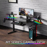 Bureau d'ordinateur de jeu LED RVB, grand bureau d'angle noir pour joueurs, station de travail PC pour salle de jeu, configuration de bureau