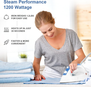 Professional <b>Electric</b> 1200W Ceramic Soleplate Dry Iron Portable Travel <b>Steamer</b> Auto 1 Year Warranty 0.96m Cord English Operation - Product Image 2