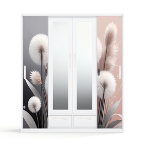 Armario Moderno de Acero Impreso con Espejo, Barra para Colgar y Diseño de Puerta Corredera - Product Image 1