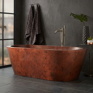 Bañera Ovalada Independiente de Cobre con Acabado Rústico, Bañera de Lujo de Metal para Adultos, Spa en el Baño - Product Image 3